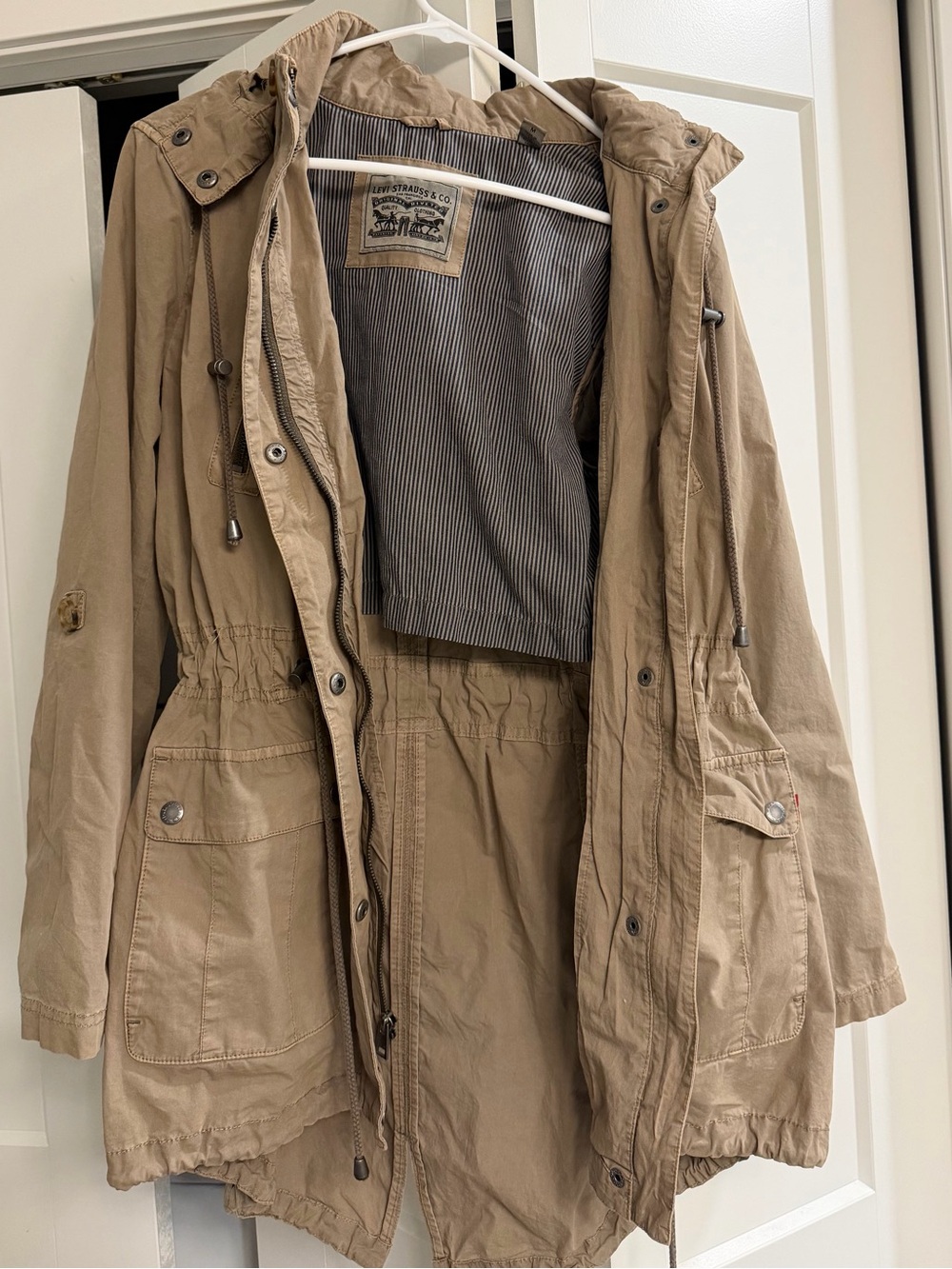 Beige Hooded Anorak Jacket - Women's Casual Utility Coat
